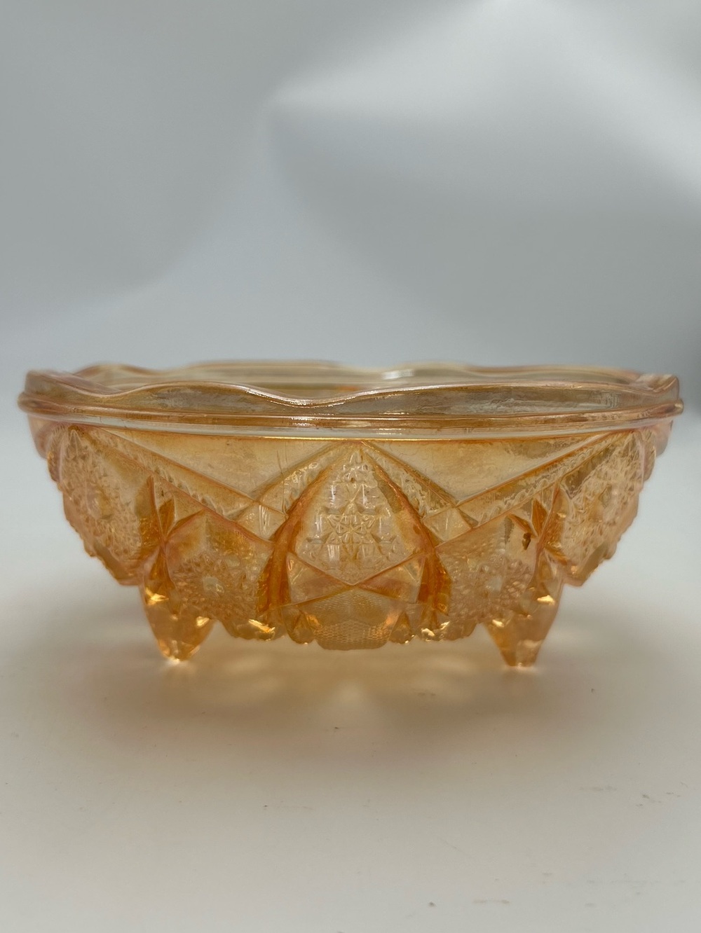 Vintage Jeannette Iridescent Marigold Glass Decorative Bowl - Sunburst Design